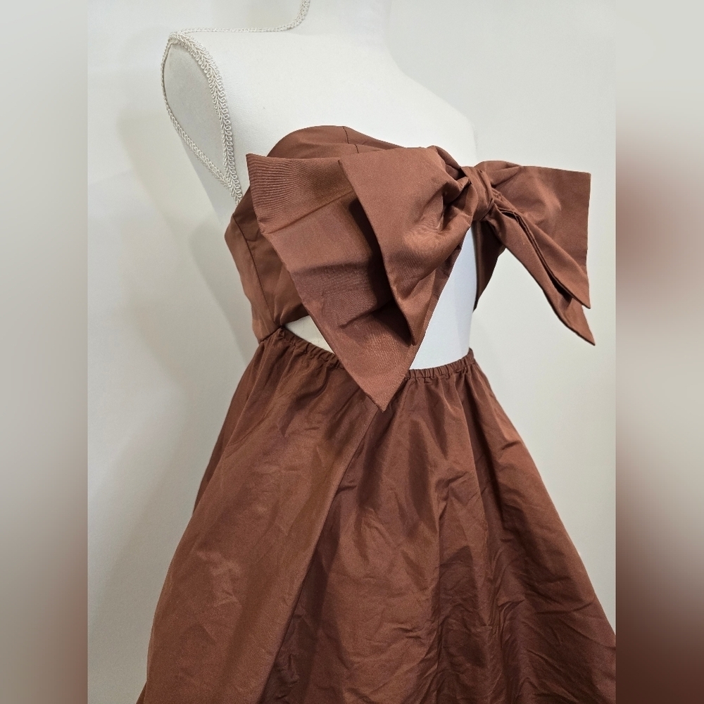 Zara Elegant Brown Bow Coctail Dress - Picture 4 of 10